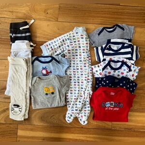 NWOT Gerber 0-3M Bundle Baby Boy Stripes Cars Sports Prints